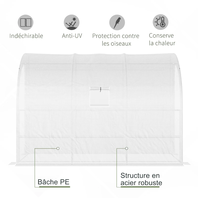 Outsunny Serre de Jardin adossée avec Étagères 3 Niveaux, Petite Serre de Balcon en Bâche PE 140 g/㎡ 300 x 150 x 213 cm, blanc