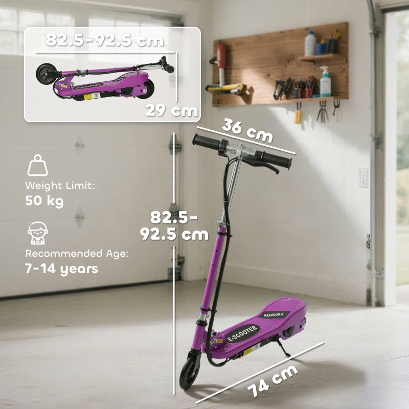 HOMCOM Foldable Electric Kids Scooter, Ride-on for Ages 7-14 Years, Purple