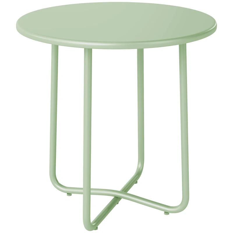 Outsunny Table Basse Extérieure avec Bord Enroulé, Base en X avec Pieds Réglables en Hauteur, pour Salon Terrasse, Ø48x51cm, Vert