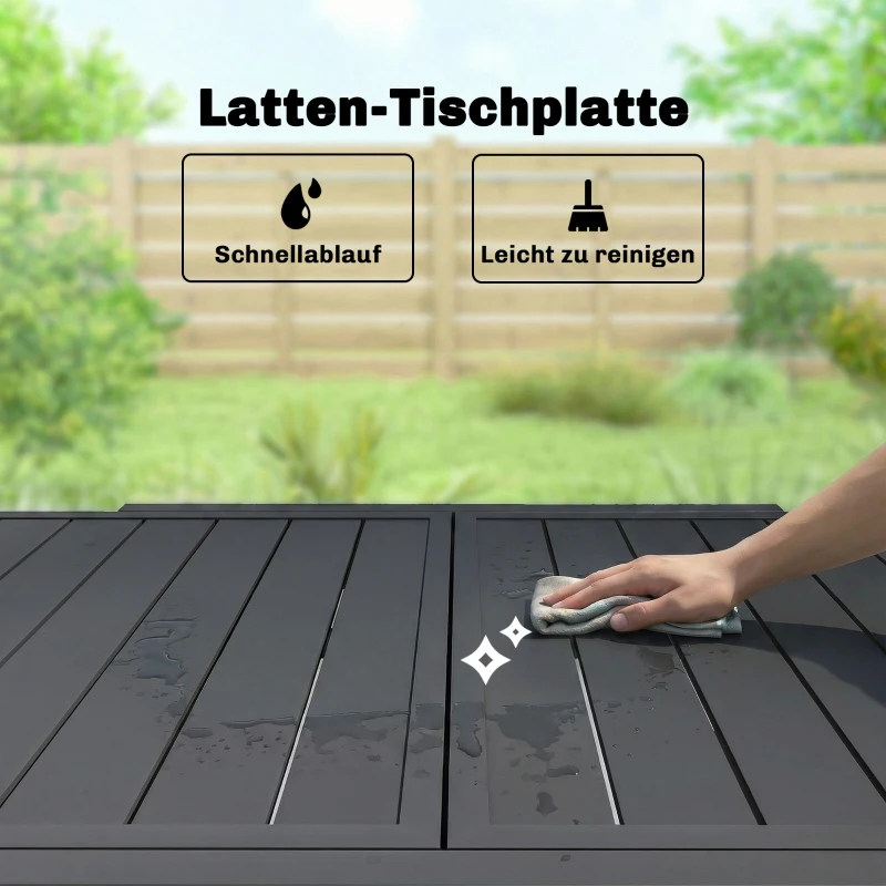 Outsunny Gartentisch Ausziehbarer 80/160 x 80 cm Aluminium Esstisch für 4-6 Personen, Rechteckig mit Lamellenplatte