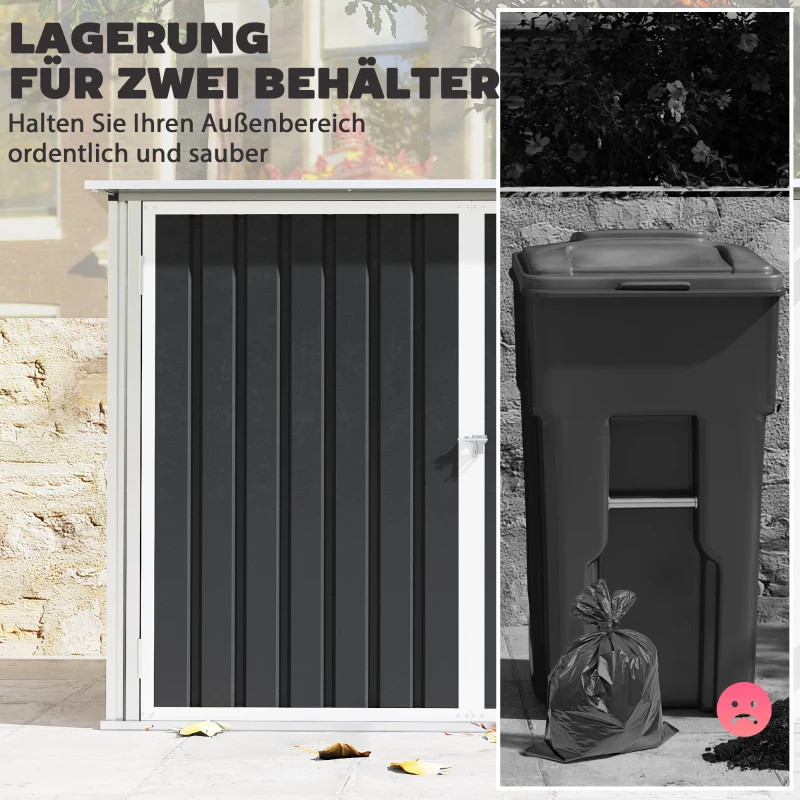 Outsunny Mülltonnenbox für 2 Mülltonnen aus verzinktem Stahl Müllbox mit Klappdeckel Gasdruckfeder Doppeltür Belüftungsöffnungen