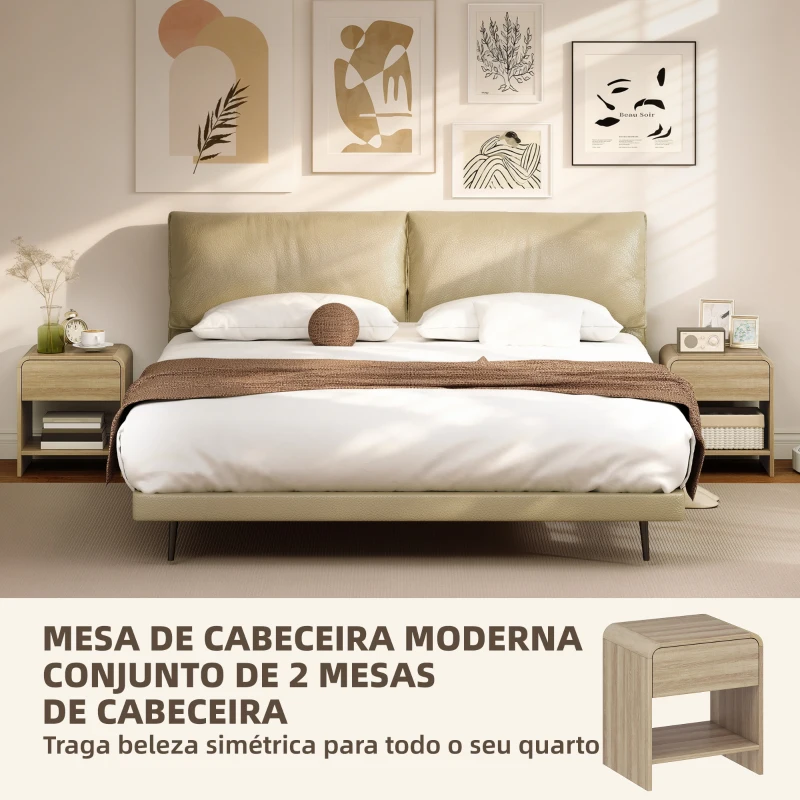 HOMCOM Conjunto de 2 Mesas de Cabeceira Nórdicas com Cantos Arredondados Gaveta e Prateleira Aberta 40x35x45 cm Madeira
