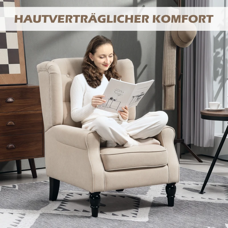 HOMCOM Elegante oorfauteuil, dik gewatteerd, afneembare bekleding, 74 x 87 x 102 cm, Beige