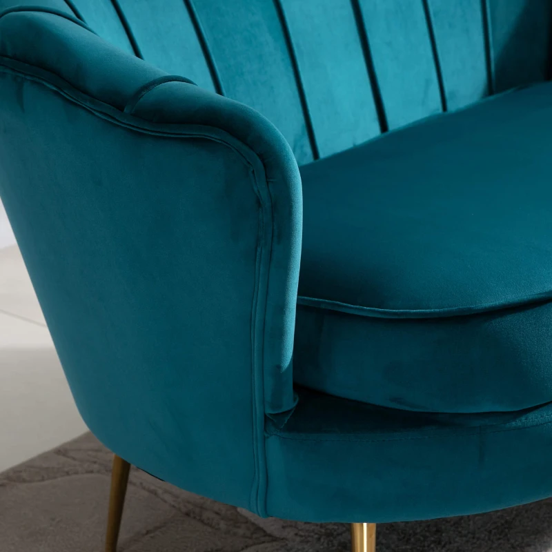 Homcom Canapea Vintage 2 Locuri – Catifea Verde, Stil Industrial Chic(m-14)