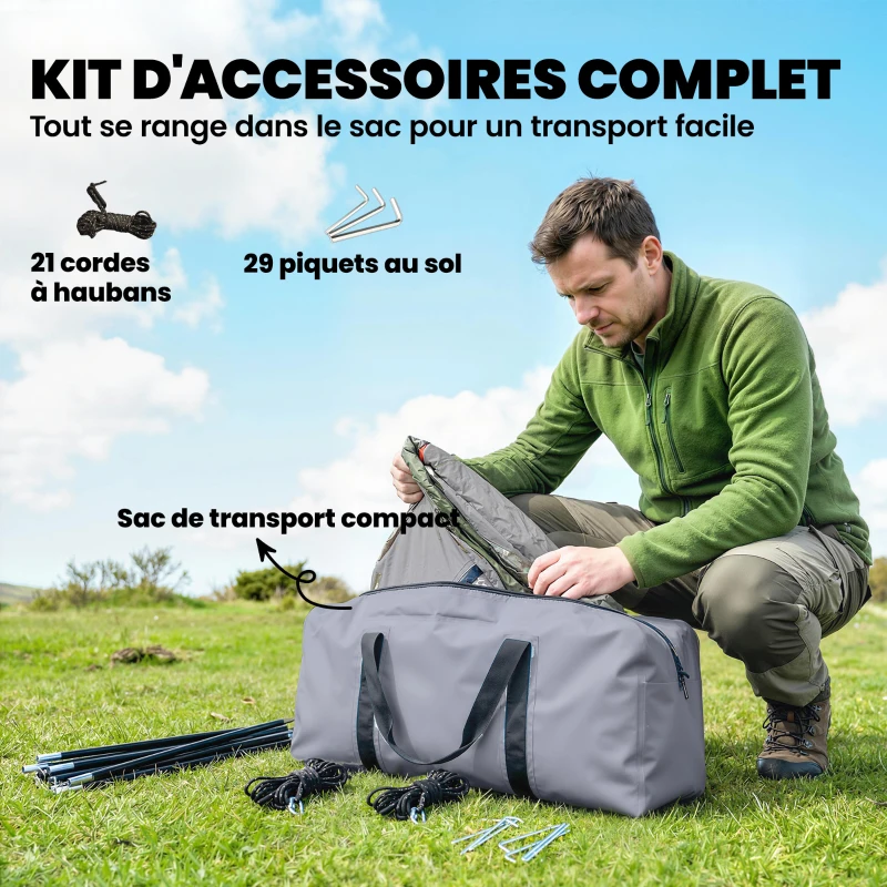 Outsunny Tente de camping pour 4 personnes, tente tunnel familiale légère ventilée étanche 3 000 mm montage facile, vert