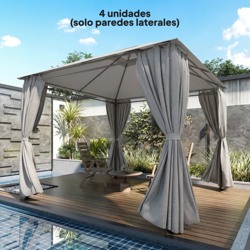 Outsunny 4 Paredes Laterales para Cenador 3x3 m Laterales de Carpa con 8 Ventanas Protección UV 30+ Impermeable Gris Claro
