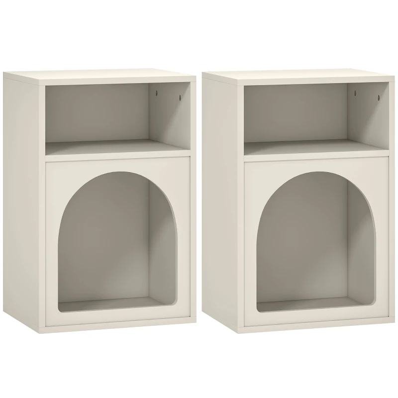 HOMCOM Lot de 2 tables de chevet, table de nuit avec compartiments ouverts, design arqué, 40 x 30 x 60 cm, crème