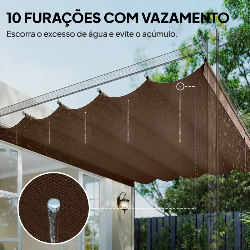 Outsunny Cobertura para Pérgola 2,5x2,55cm Teto de Substituição Retrátil para Pérgola com 10 Orifícios de Drenagem Café