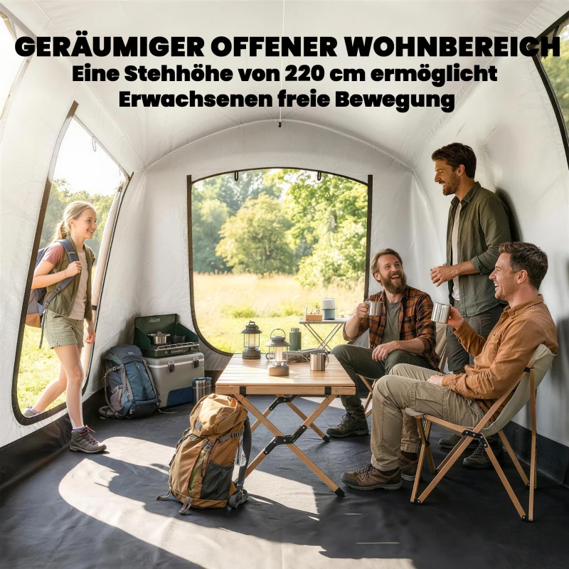 Outsunny Aufblasbares Zelt 2-4 Personen Schneller Aufbau Outdoor Zelt für Camping mit Luftpumpe Mesh Fenster Heringen Vordach