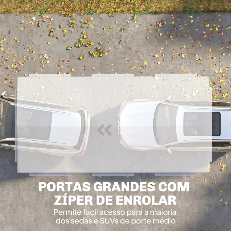 Outsunny Garagem Exterior para Carro 3x6 m Impermeável de PE Resistente Estrutura de Aço Galvanizado Altura Ajustável Branco