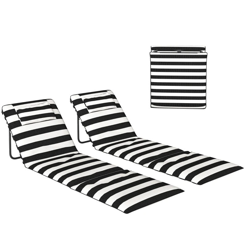 Outsunny Conjunto de 2 Esterillas de Playa Plegable con Respaldo Ajustable Reposacabezas Acolchado 150x50x2 cm Gris y Blanco