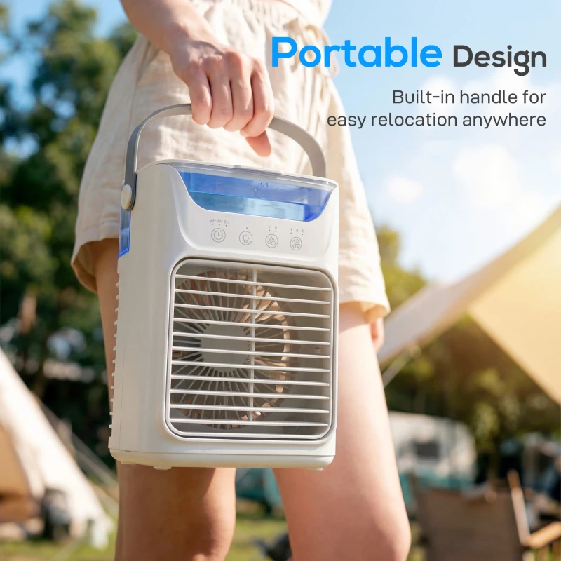 HOMCOM Air Cooler with Adjustable Head, Portable Air Conditioner with 3 Wind Speed, 2 Cool Mist, RGB Light, Grey