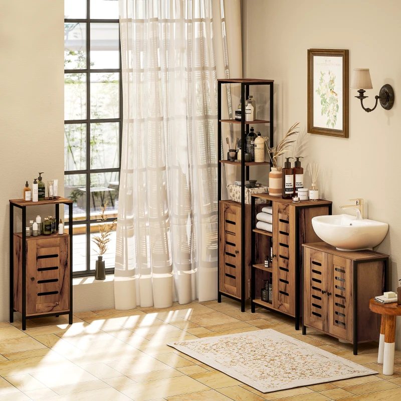 HOMCOM Móvel para Lavatório Pousar 2 Portas de Ripas com Fecho Magnético para Lavatórios sem Pedestal 60x30x60 cm Castanho Rústico