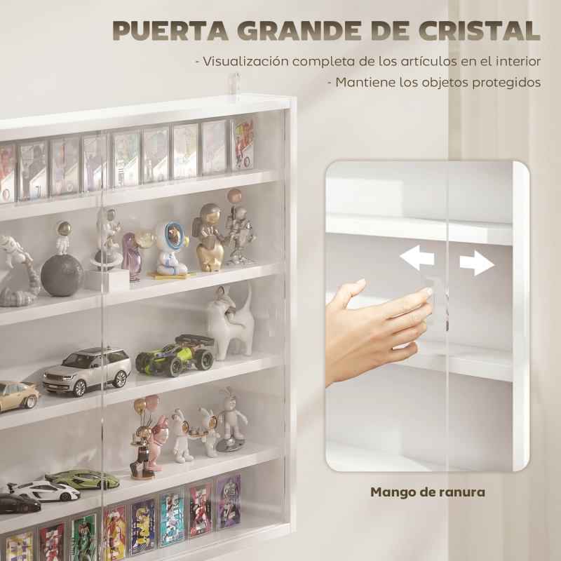 HOMCOM Vitrina de Pared de Madera con Estantes Ajustables y 2 Puertas Correderas de Cristal 80x9,5x60 cm Blanco
