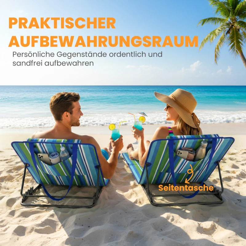 Outsunny 2er Set Strandmatte mit Verstellbarer Rückenlehne klappbar leicht Strandliege mit Kopfkissen Aufbewahrungstasche
