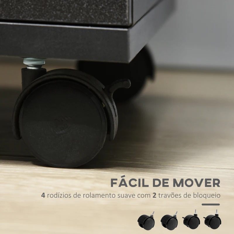 Vinsetto Bloco de Gavetas para Escritório Móvel de Arquivos com 3 Gavetas e Fechadura para Secretária Casa 40x40x61,5 cm Preto