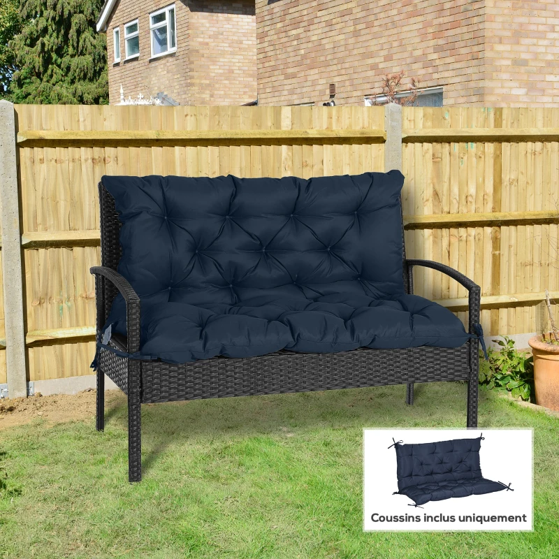 Outsunny Coussin matelas assise dossier pour banc de jardin balancelle canapé 2 places grand confort 100 x 98 x 8 cm bleu foncé
