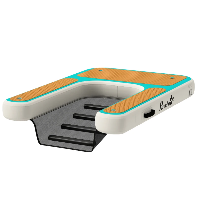 PawHut Rampă gonflabilă pentru câini Rampă pentru piscină 151x102 cm Barcă portabilă pentru câini cu suprafață EVA antiderapantă Portocaliu