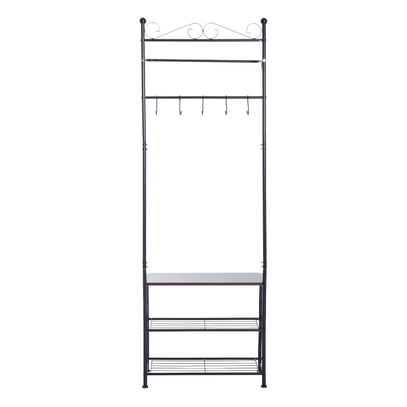 HOMCOM Portant porte-manteaux vestiaire d'entrée style néo-rétro fer forgé multi-rangements 60L x 35l x 175H cm noir