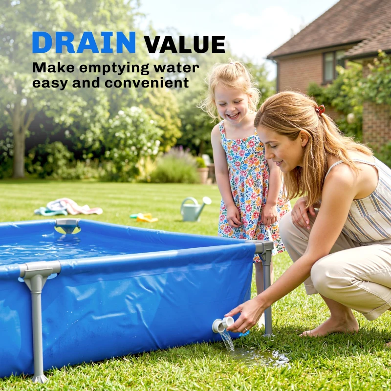 Outsunny Metal Frame Swimming Pool, Rectangular Above Ground Frame Pool with Repair Patch, 229 x 160 x 43 cm, Blue