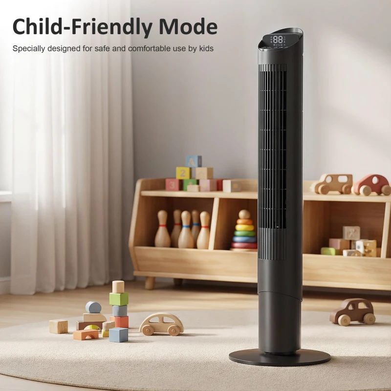 HOMCOM Tower Fan with WiFi App Control Standing Floor Cooling Fan Remote Control 101.8 cm Black