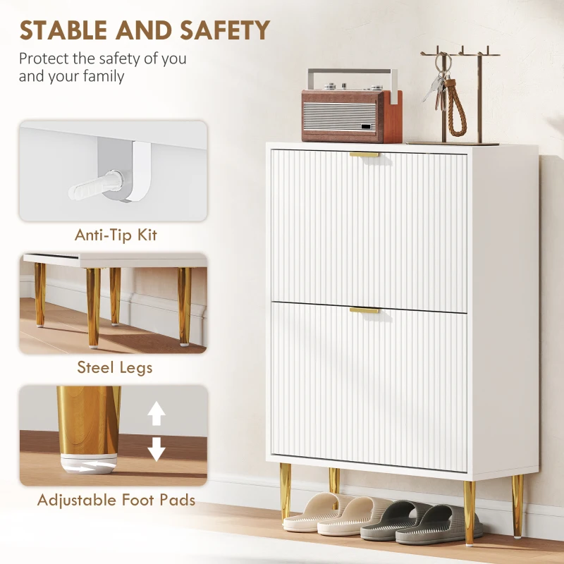 HOMCOM Elegant Two-Drawer Shoe Cabinet - White