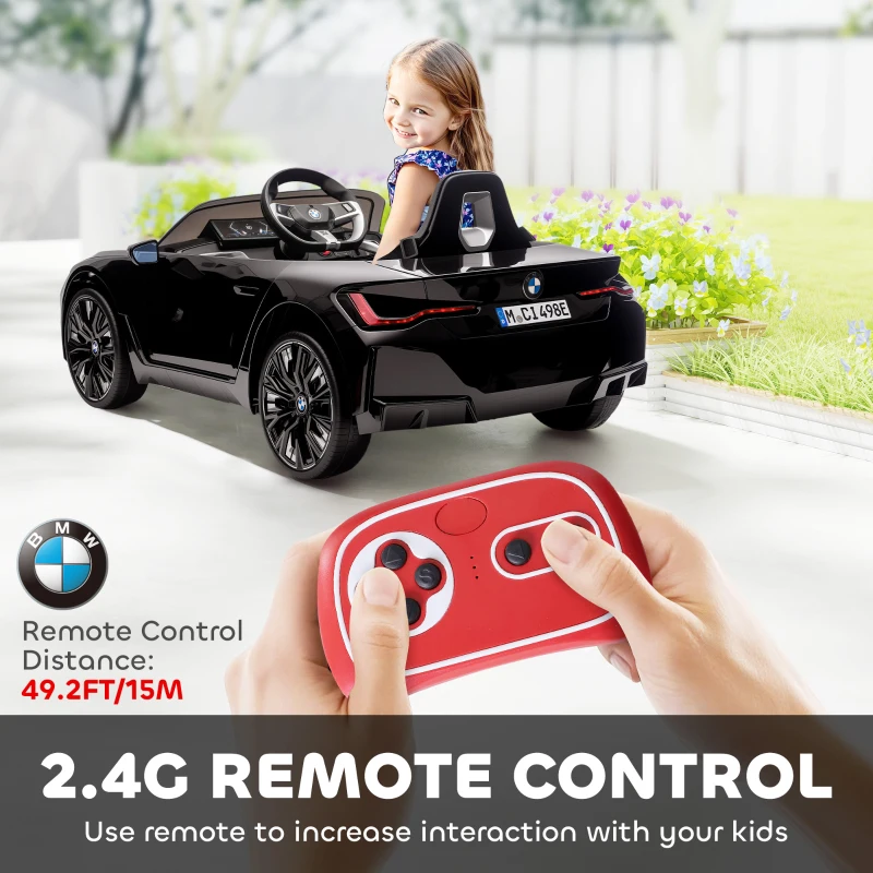 HOMCOM BMW i4 Licensed 12V Kids Electric Ride-On Car, with Remote Control, Portable Battery, Music, Horn, Headlights - Black