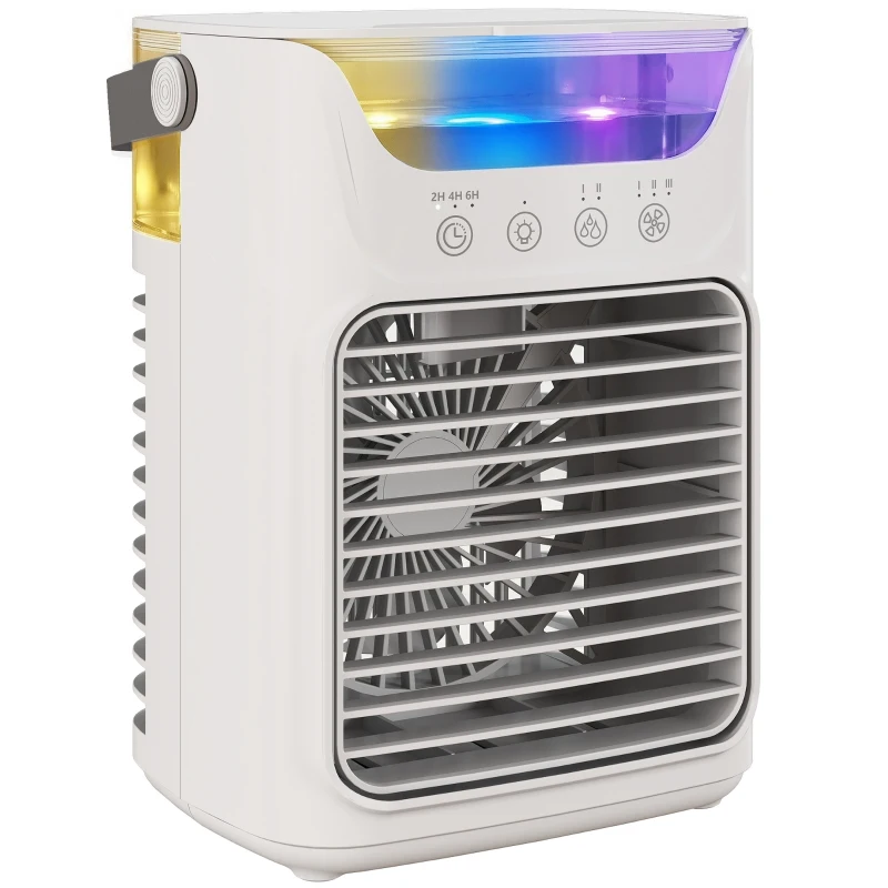 HOMCOM Air Cooler with Adjustable Head, Portable Air Conditioner with 3 Wind Speed, 2 Cool Mist, RGB Light, Grey