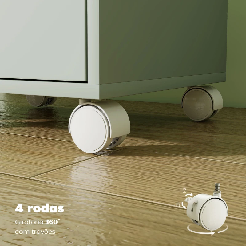 HOMCOM Bloco de Gavetas Móvel Arquivador com 6 Gavetas Suporte para Impressora com Rodas 40x35x63 cm Verde e Branco