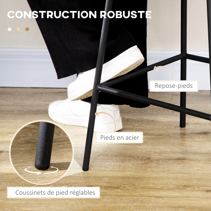 HOMCOM Lot de 4 tabourets de bar, chaises de bar, dossier en cannage et repose-pieds, cadre en acier, 42,5x52x102cm, jaune