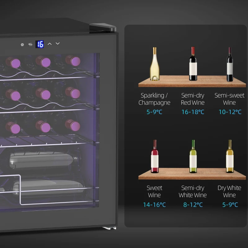 HOMCOM 42L 16-Bottle Wine Cooler Fridge - Black