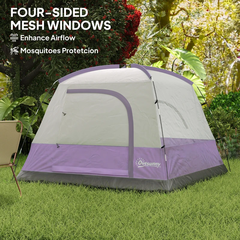 Outsunny 3-4 Person Camping Tent, Easy Set Up 3-4 Man Tent w/ Sewn-in Groundsheet, Waterproof Dome Tent w/ Mesh Windows