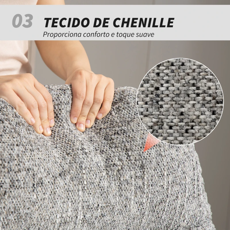 HOMCOM Poltrona Giratória Moderna com Base Cruzada Estofada em Chenille e Couro PU Assento Largo Duplo Pernas de Aço 78x95x99 cm Cinza