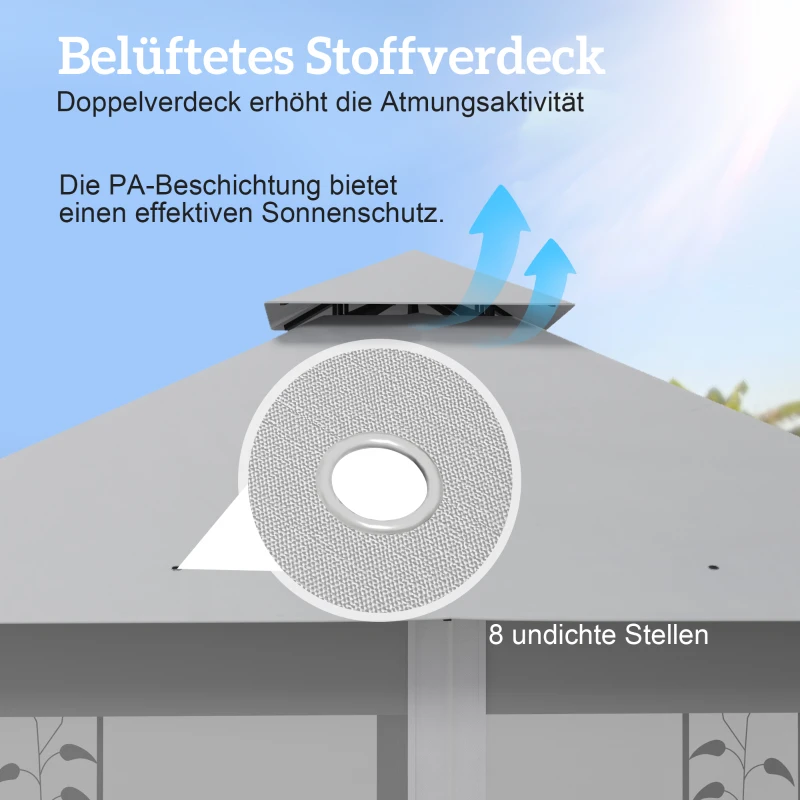 Outsunny Pavillon mit Doppeldach, 3x3 m Wasserabweisend Stabil Winterfest Gartenpavillon mit Moskitonetz Hellgrau