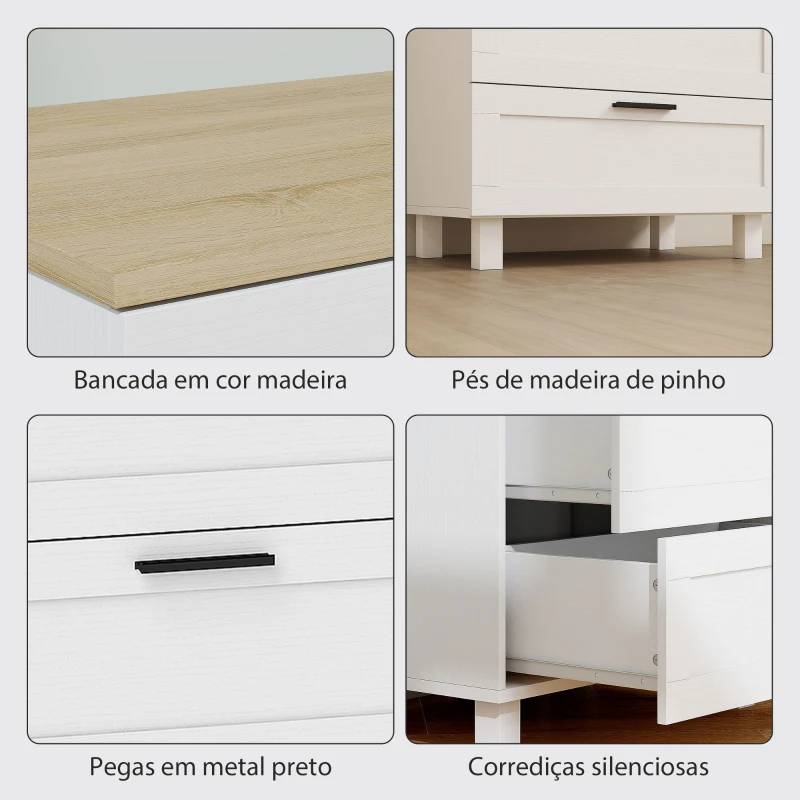 HOMCOM Cómoda Estreita com 3 Gavetas Cómoda de Quarto com Pés de Madeira Estilo Moderno 60x38x71 cm Branco