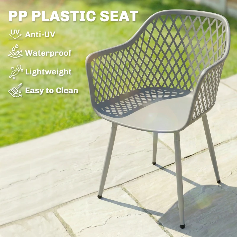 Outsunny Garden Chairs Set of 4, Garden Dining Chairs with Cut Out Diamond Back and Armrests for Patio, Balcony, Terrace, Grey