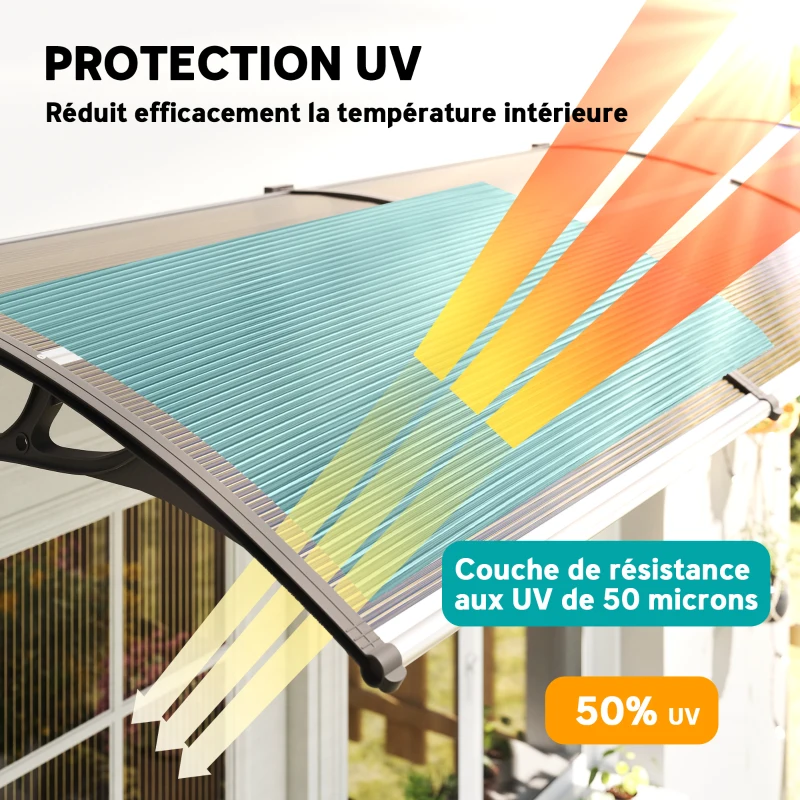 Outsunny Auvent de porte toit marquise en polycarbonate auvent de porte d'entrée bord en aluminium contre la pluie et UV