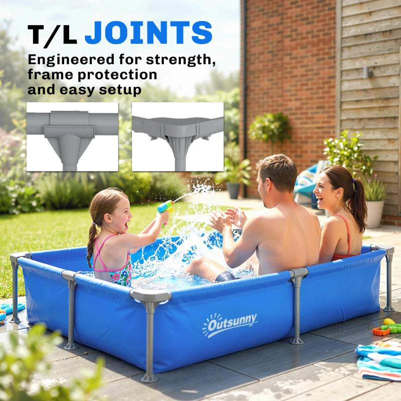 Outsunny Metal Frame Swimming Pool, Rectangular Above Ground Frame Pool with Repair Patch, 229 x 160 x 43 cm, Blue