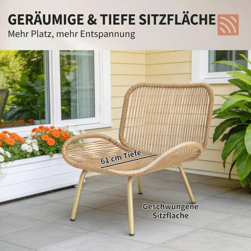 Outsunny Gartenmöbel Set 4-teilig Polyrattan Lounge-Set mit Zweisitzer 2 Sessel Tisch Tiefem Sitz Dicke Kissen