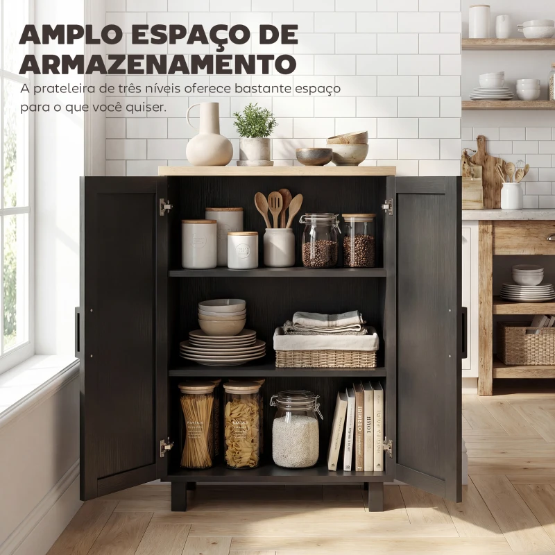 HOMCOM Aparador Estreito de Sala com 2 Portas e Prateleira Ajustável, 60x30x90 cm, Preto