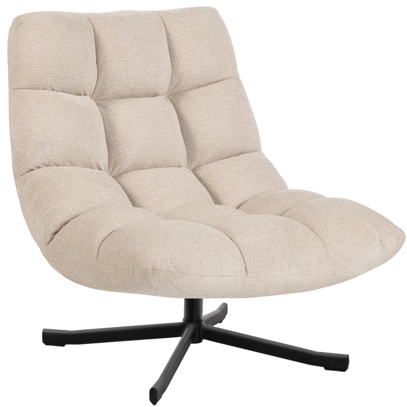 HOMCOM Butaca de Salón Giratoria Moderna Tapizada en Chenilla con Asiento Ancho Base Cruz y Patas de Acero Sillón Relax Crema