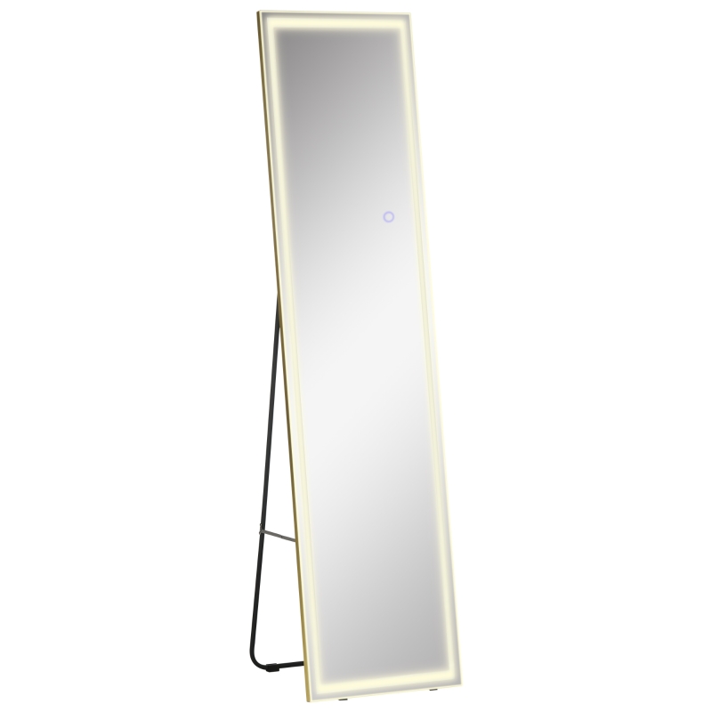 HOMCOM 2 in 1 Ganzkörperspiegel mit LED-Licht, freistehend, wandmontiert, dimmbar, 40 cm x 37 cm x 156,5 cm, Silber