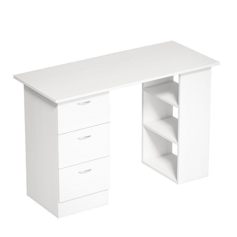 HOMCOM Bureau d'ordinateur avec 3 tiroirs et 3 étagères ouvertes, 120x49x72cm, bureau avec rangement réversible, style moderne, table informatique pour chambre, petit espace, télétravail, blanc