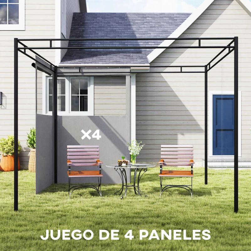 Outsunny 4 Paredes Laterales para Cenador 3x3 m Laterales de Carpa con 8 Ventanas Protección UV 30+ Impermeable Gris Claro