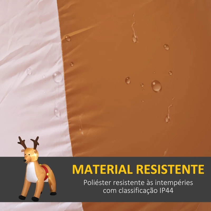 HOMCOM Reno Insuflável de Natal com Luzes LED Decoração Natalícia com Ventoinha Interna 155x80x180 cm Castanho