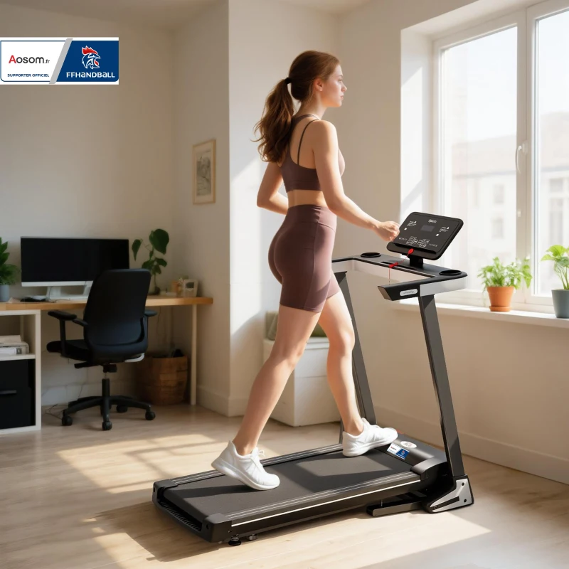 Tapis de Course Electrique Pliable - Aosom.fr x FFHandball - Tapis Roulant 1-12 Km/h 500 W écran LCD 12 programmes Noir