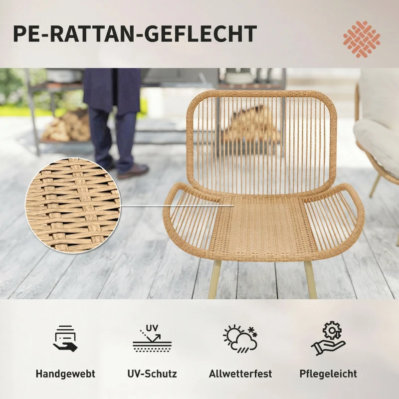 Outsunny Gartenmöbel Set 4-teilig Polyrattan Lounge-Set mit Zweisitzer 2 Sessel Tisch Tiefem Sitz Dicke Kissen