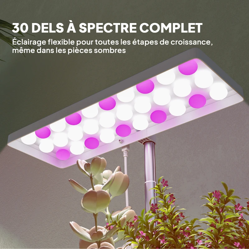 Outsunny Lampe de croissance 10W lampe plante de culture LED à spectre complet avec 3 bacs à fleurs, 31,8 x 13,4 x 35,6 cm, blanc
