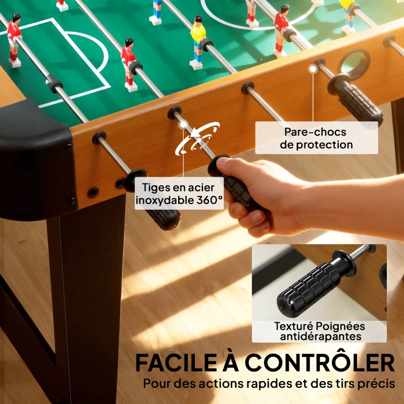 SPORTNOW Baby-foot 92 cm, 22 joueurs, 2 balles, compteurs manuels, poignées antidérapantes, marron