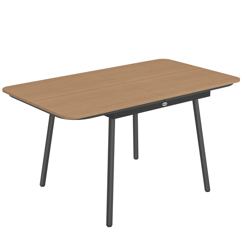 Outsunny Table de jardin 140 x 80 cm pour 6 personnes résistante à la rouille Table à manger d'extérieur avec plateau en WPC Pieds réglables, Teck